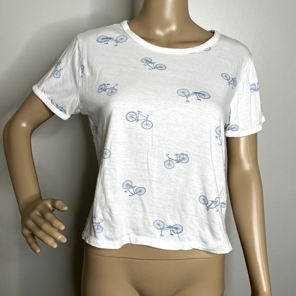 White Bicycle Patterned Short Sleeve Tee